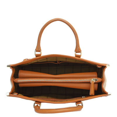 Medium Raffia Wax Leather Book Tote - Beige & Orange