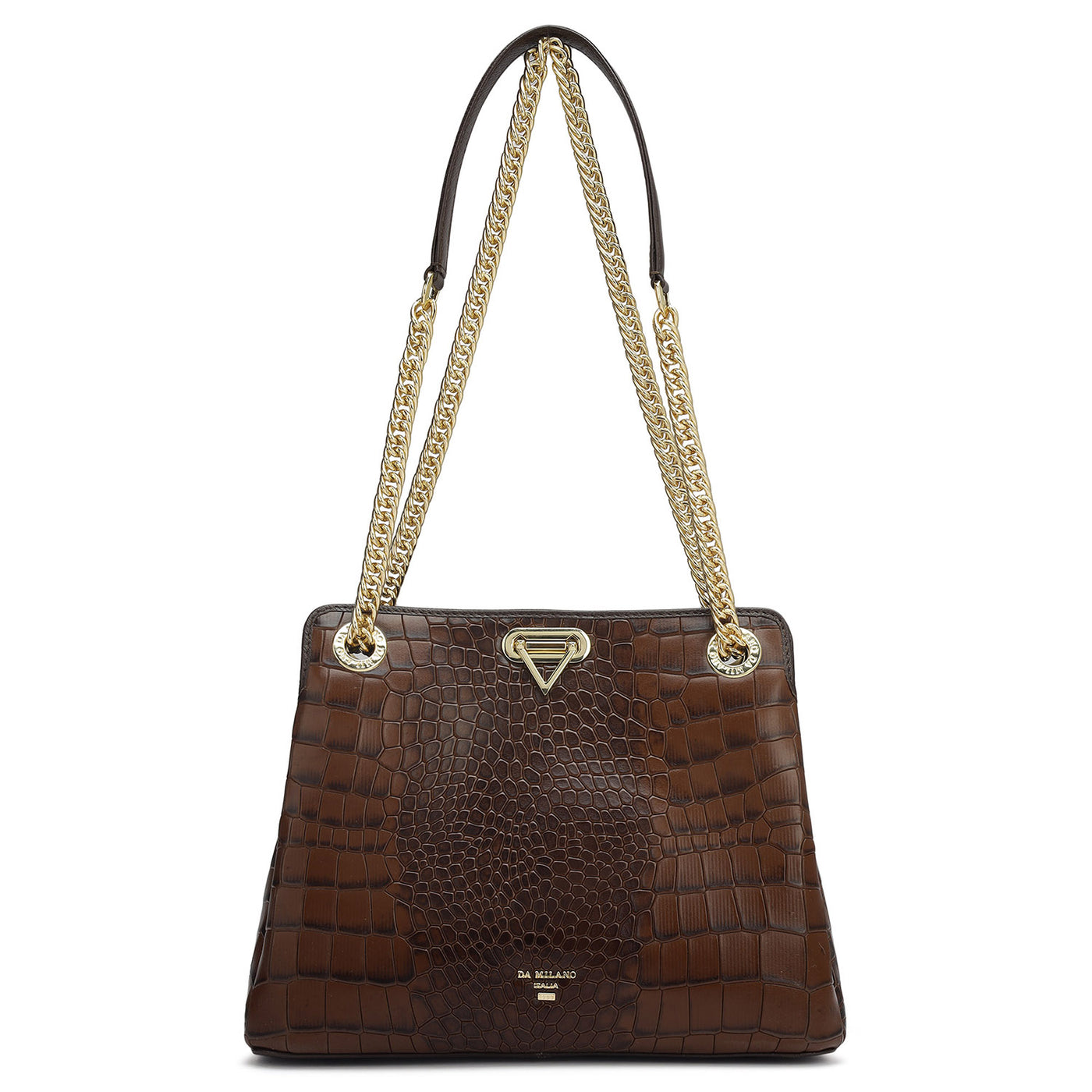 Small Croco Leather Shoulder Bag - Brown