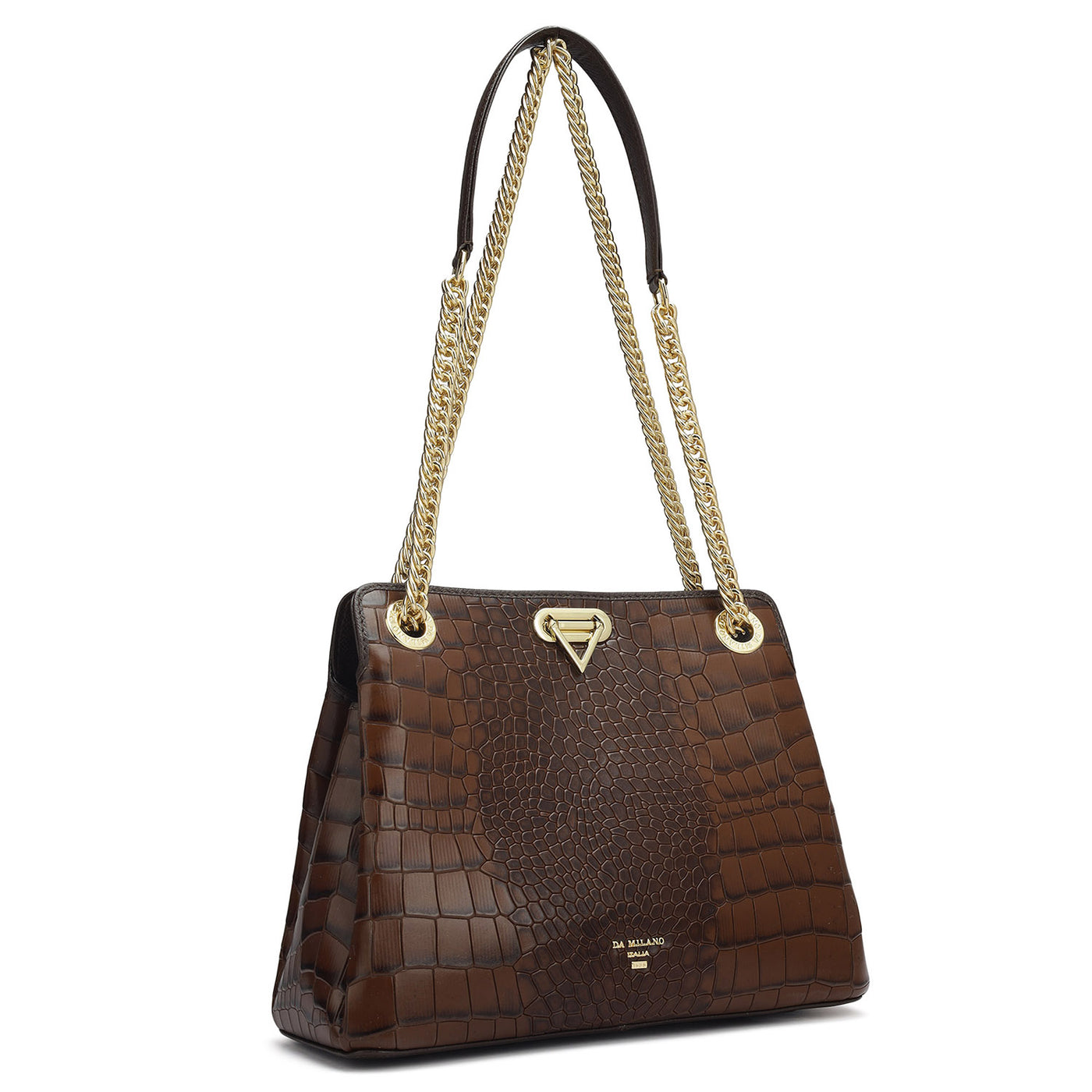 Small Croco Leather Shoulder Bag - Brown