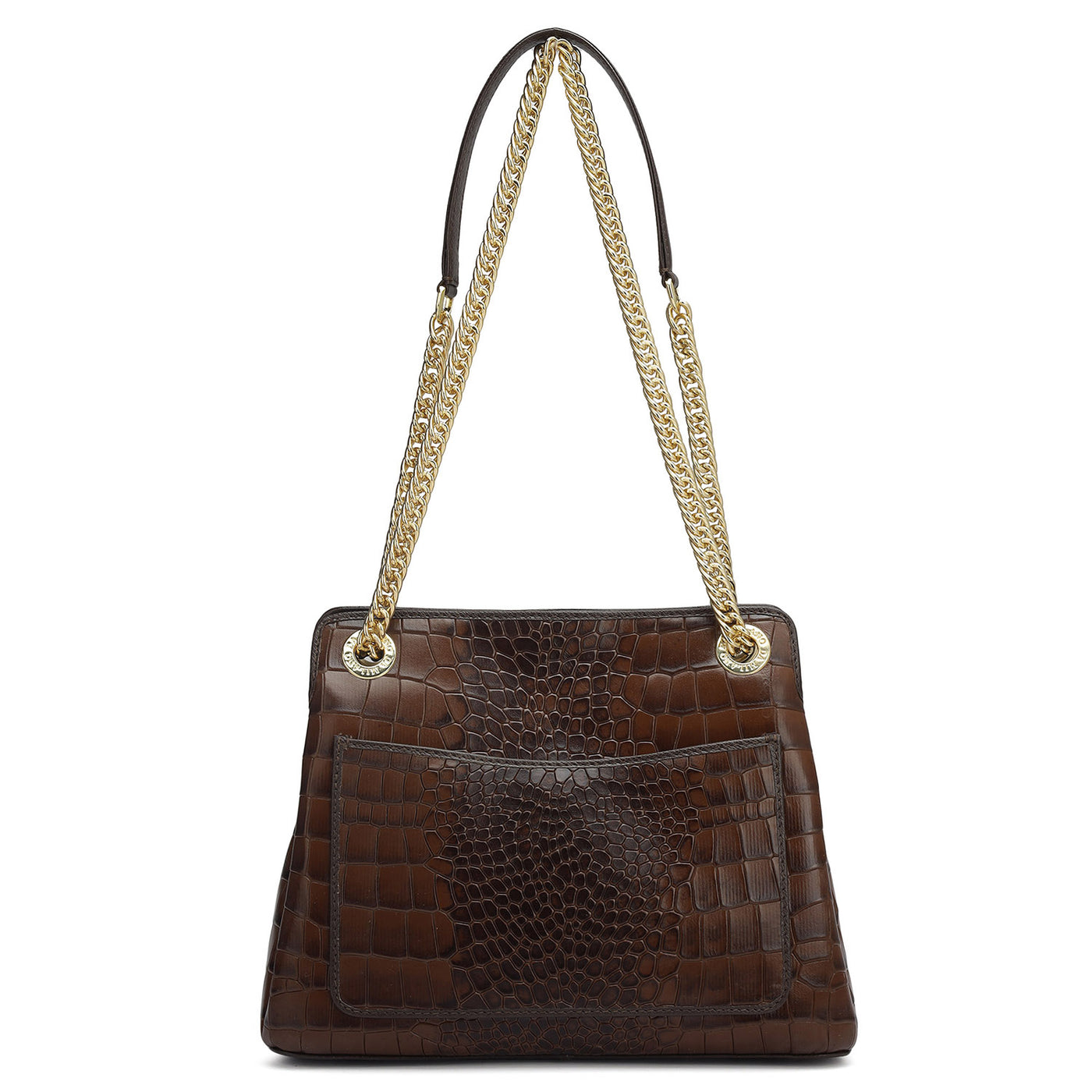 Small Croco Leather Shoulder Bag - Brown