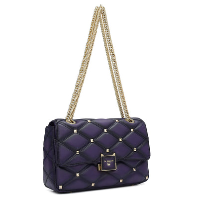 Small Quilting Leather Shoulder Bag - Purple