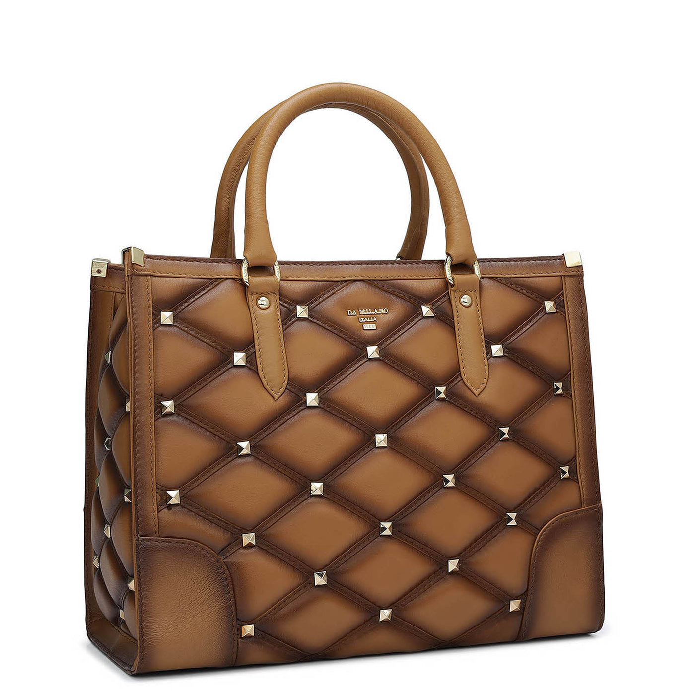 Medium Quilting Plain Leather Book Tote - Tan