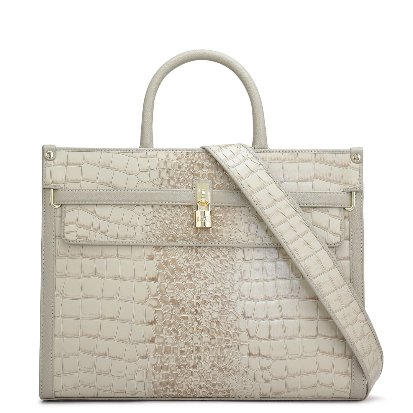 Medium Croco Leather Book Tote - Frost