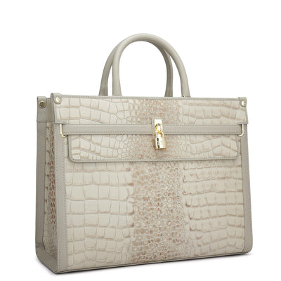 Medium Croco Leather Book Tote - Frost