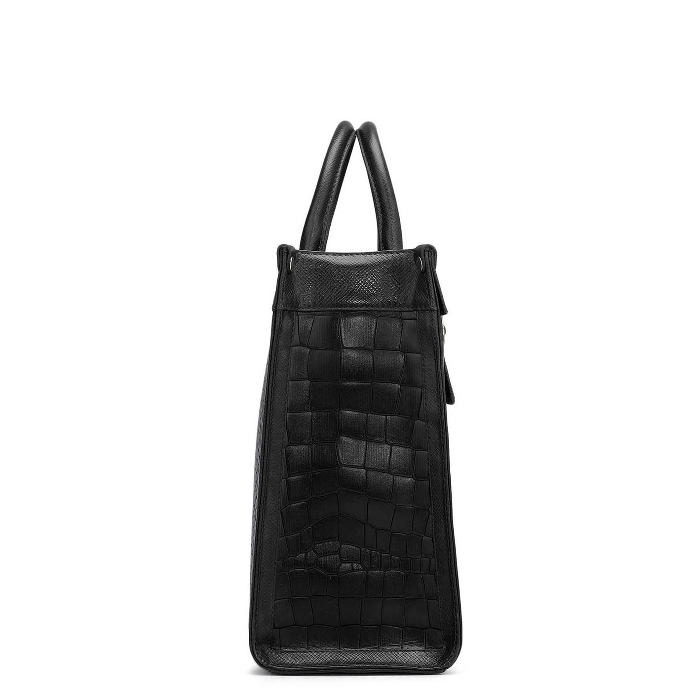 Small Croco Leather Book Tote - Black