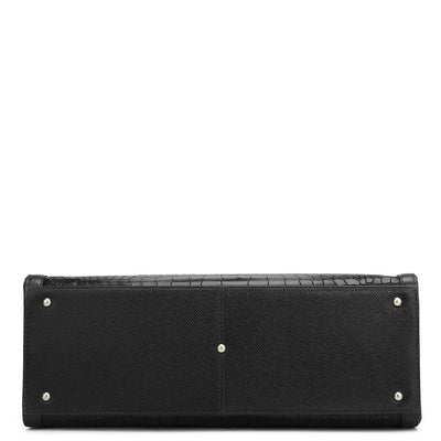 Small Croco Leather Book Tote - Black