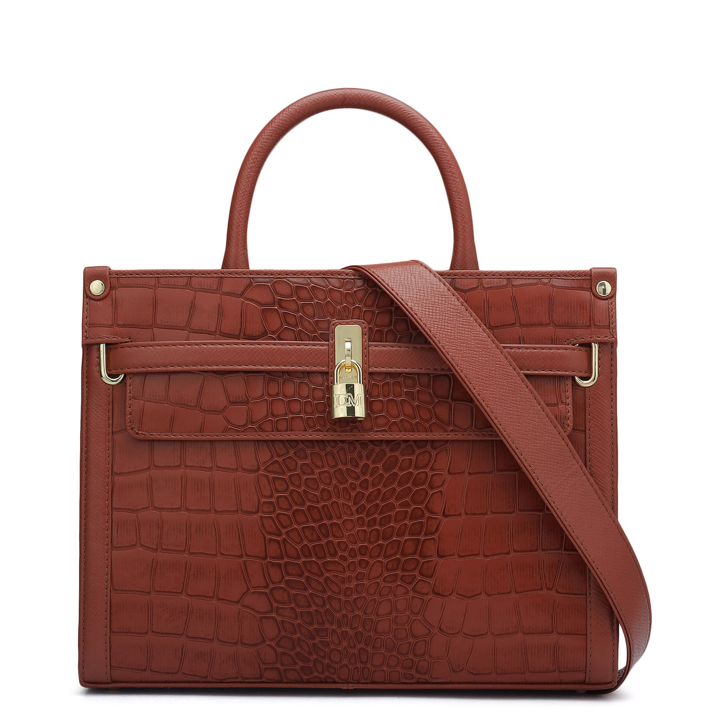 Small Croco Leather Book Tote - Brick