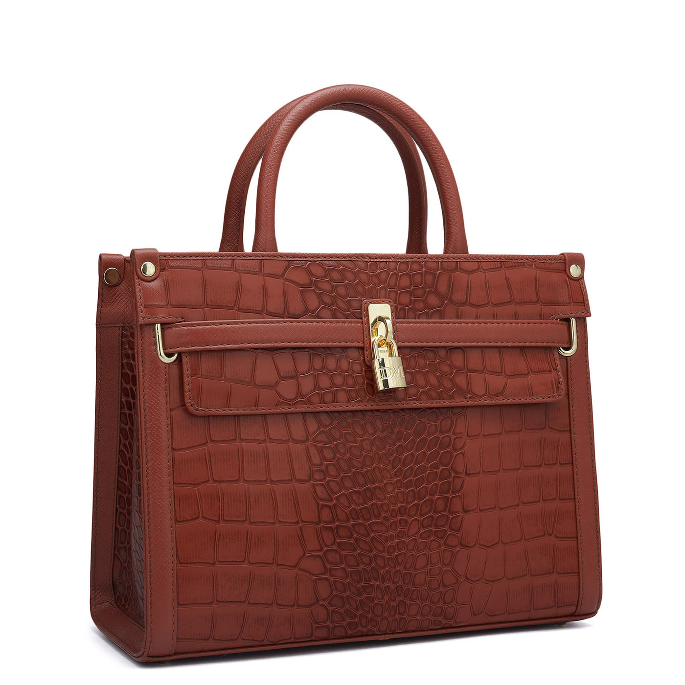 Small Croco Leather Book Tote - Brick