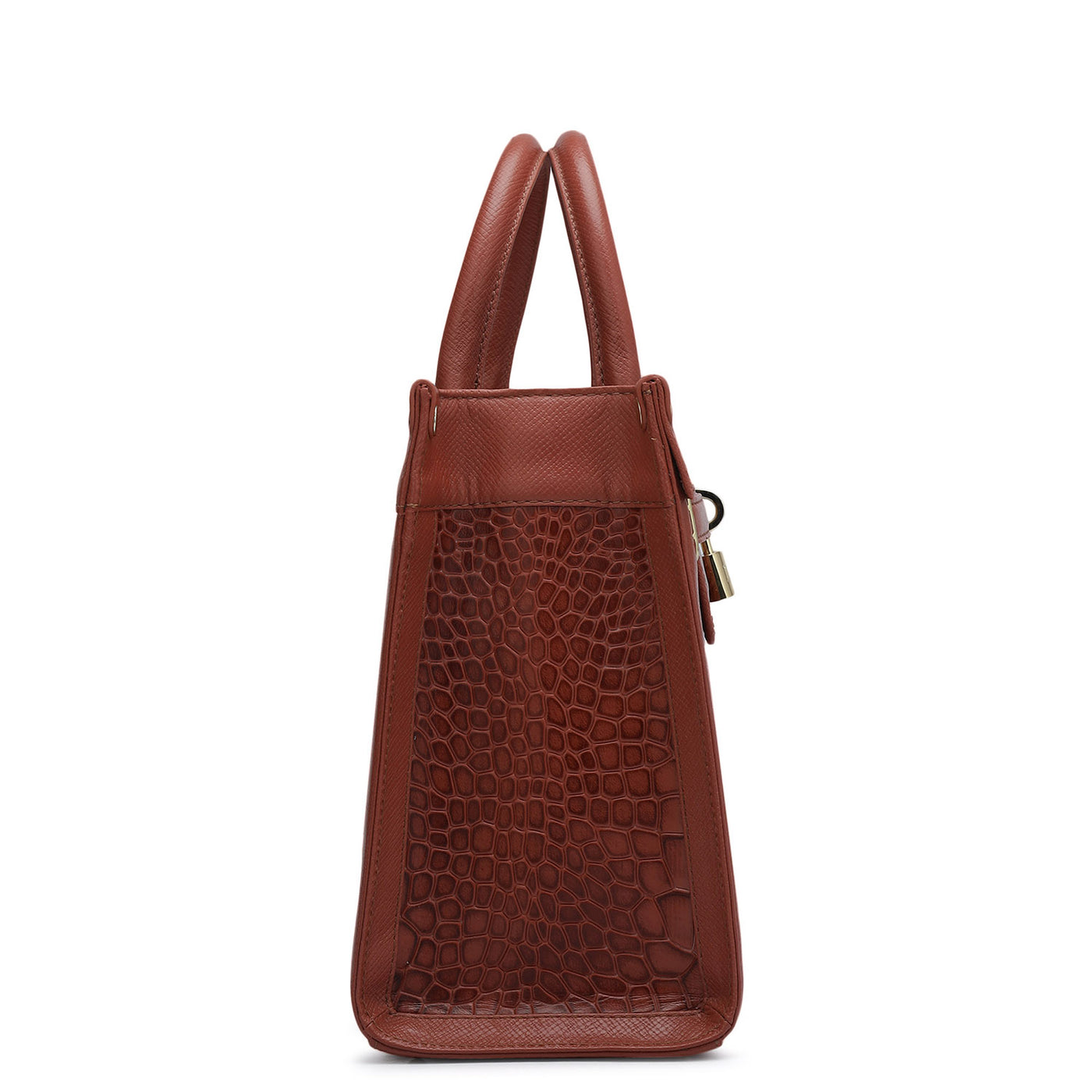 Small Croco Leather Book Tote - Brick