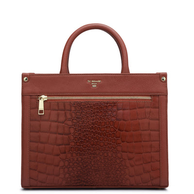 Small Croco Leather Book Tote - Brick