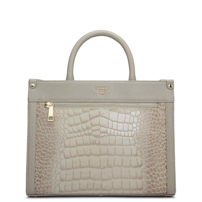 Small Croco Leather Book Tote - Frost