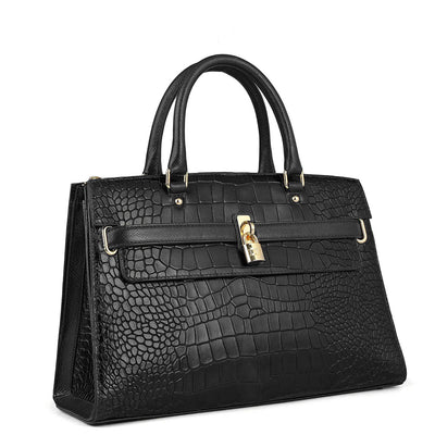 Medium Croco Leather Satchel - Black