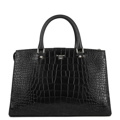 Medium Croco Leather Satchel - Black