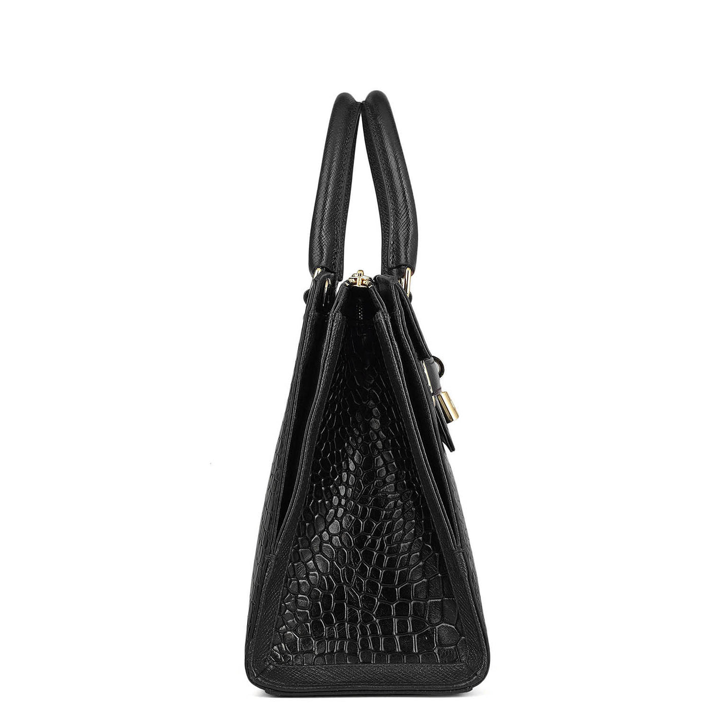 Medium Croco Leather Satchel - Black