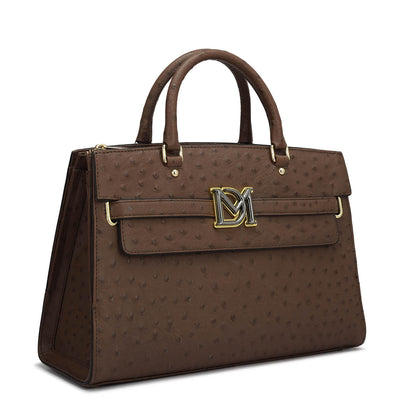 Medium Ostrich Leather Satchel - Brown