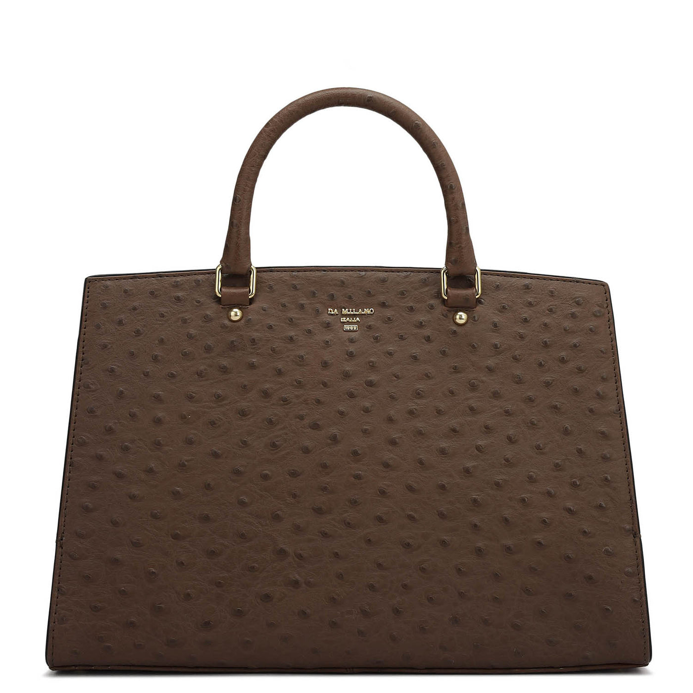 Medium Ostrich Leather Satchel - Brown