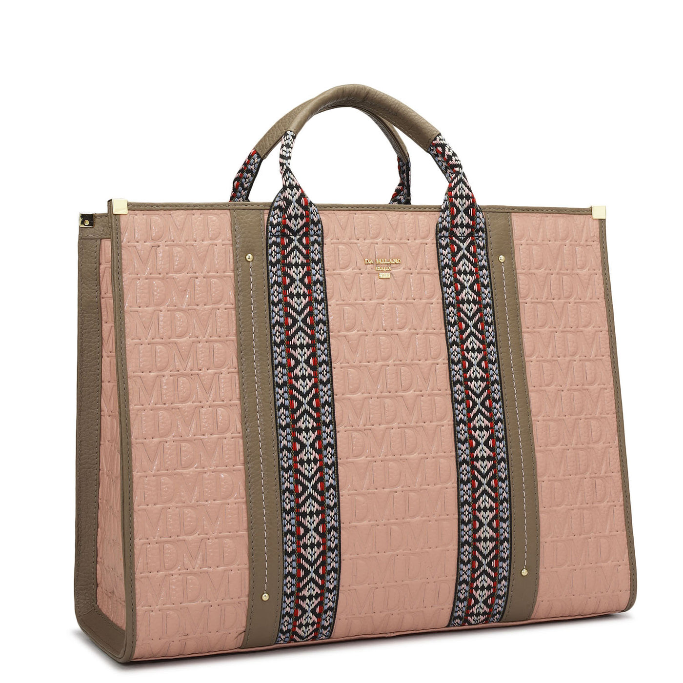 Large Monogram Leather Book Tote - Baby Pink