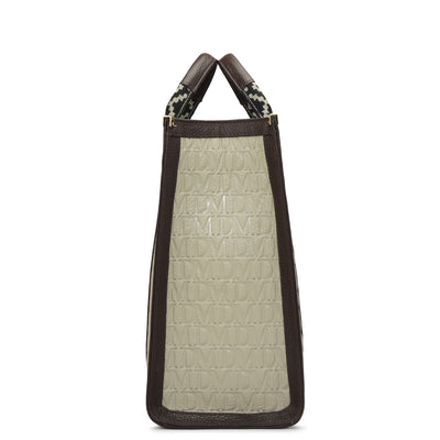 Large Monogram Leather Book Tote - Khaki