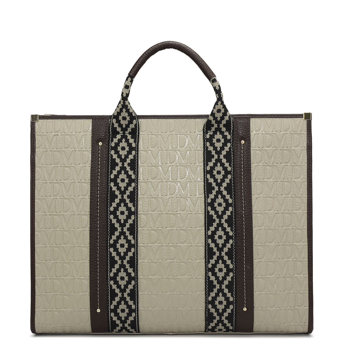 Large Monogram Leather Book Tote - Khaki