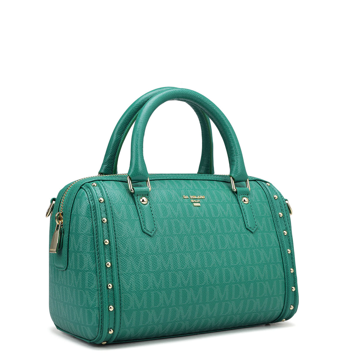 Small Monogram Leather Satchel - Emerald Green