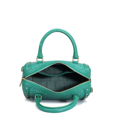 Small Monogram Leather Satchel - Emerald Green