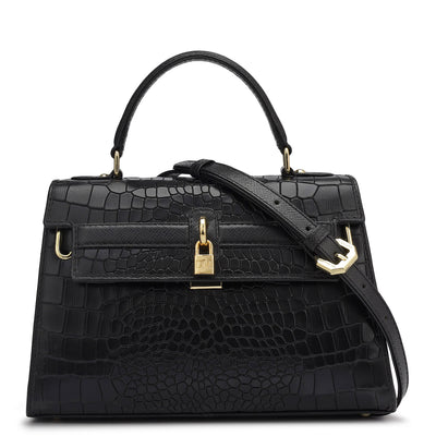 Small Croco Leather Satchel - Black