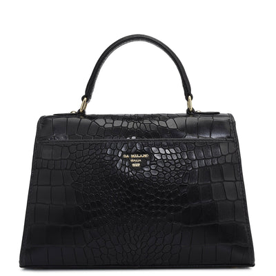 Small Croco Leather Satchel - Black