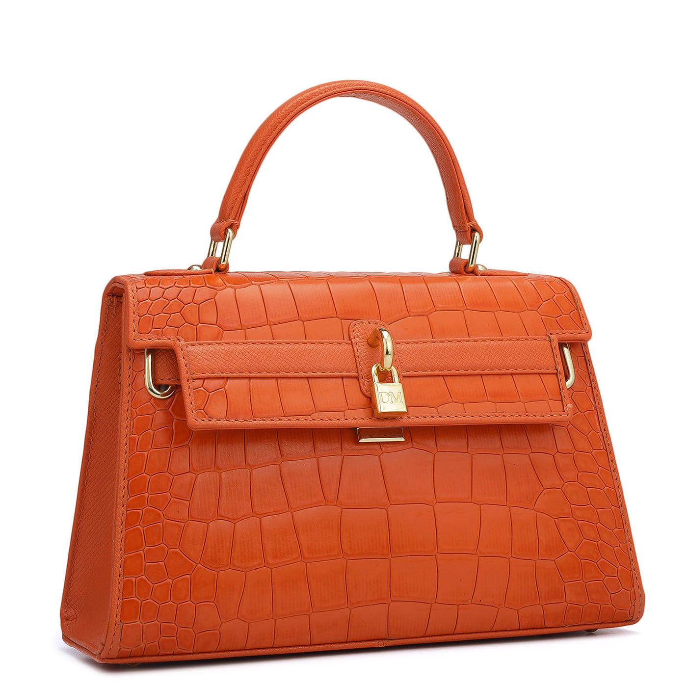 Small Croco Leather Satchel - Pumpkin