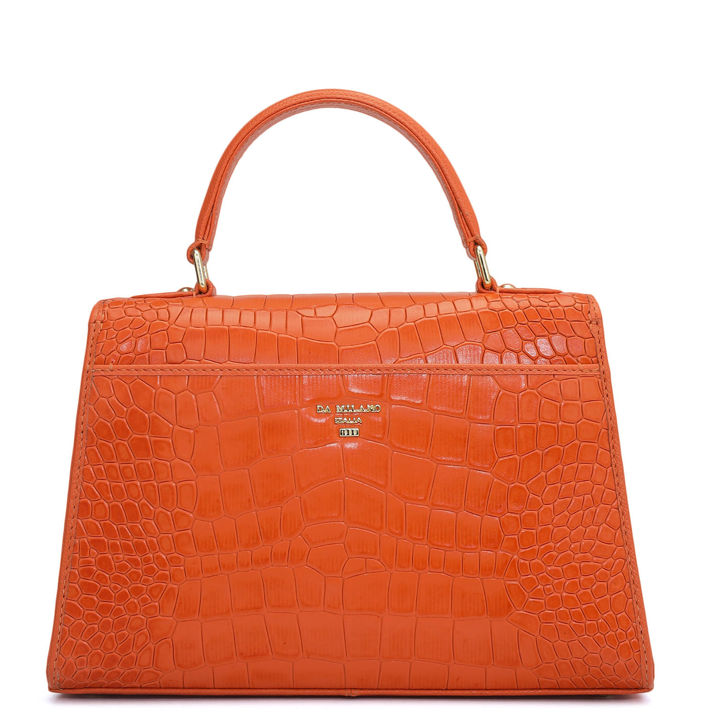 Small Croco Leather Satchel - Pumpkin