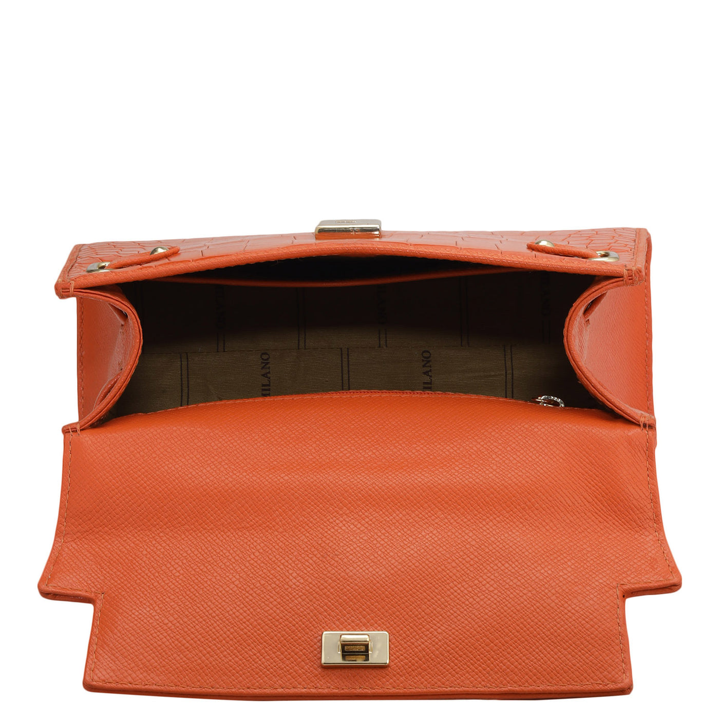 Small Croco Leather Satchel - Pumpkin