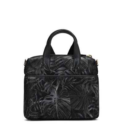 Small Floral Leather Satchel - Black