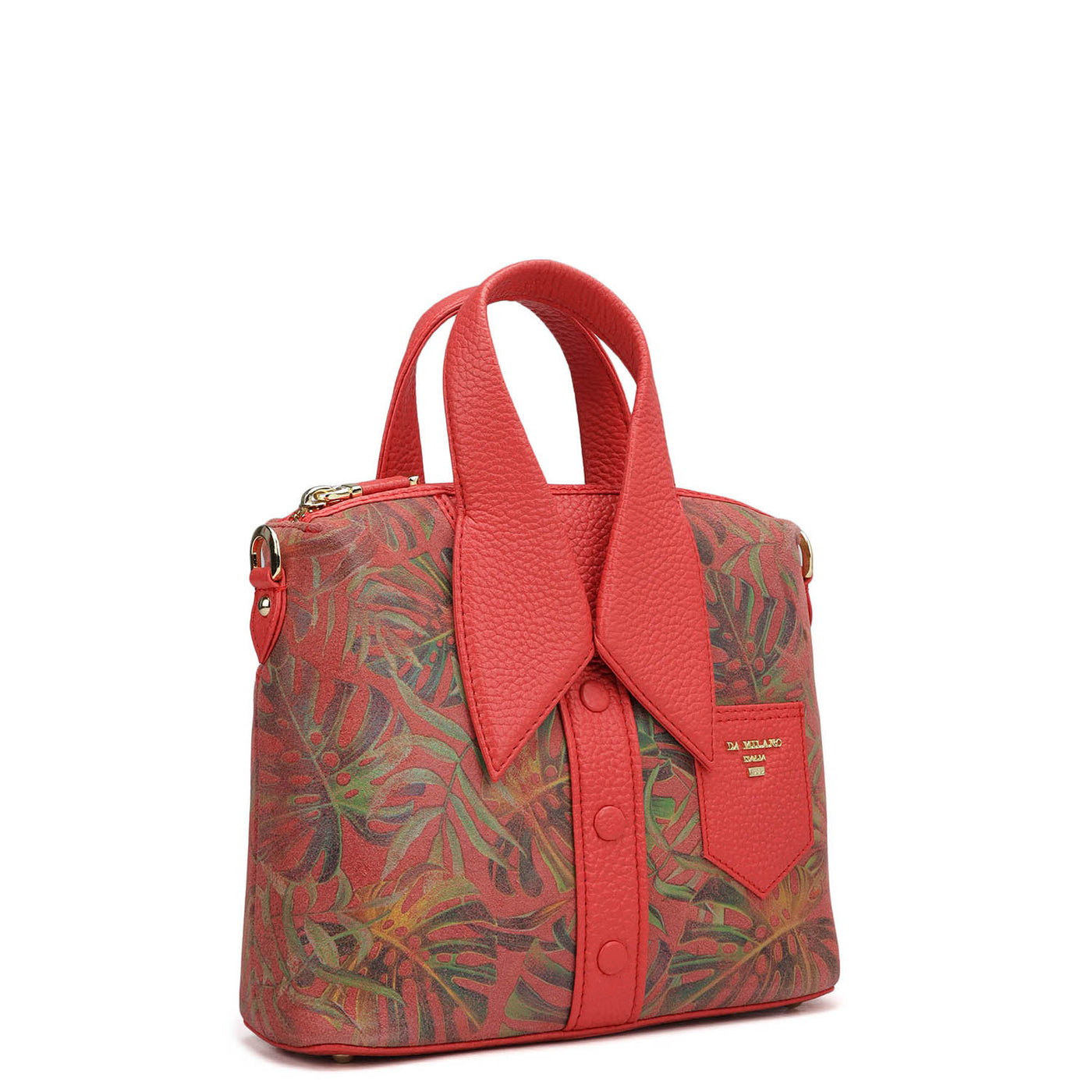 Small Floral Leather Satchel - Corallo