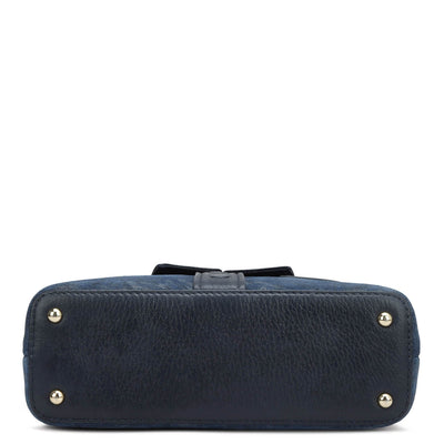 Small Floral Leather Satchel - Navy Blue