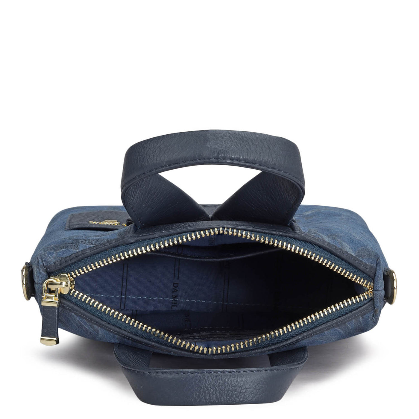 Small Floral Leather Satchel - Navy Blue