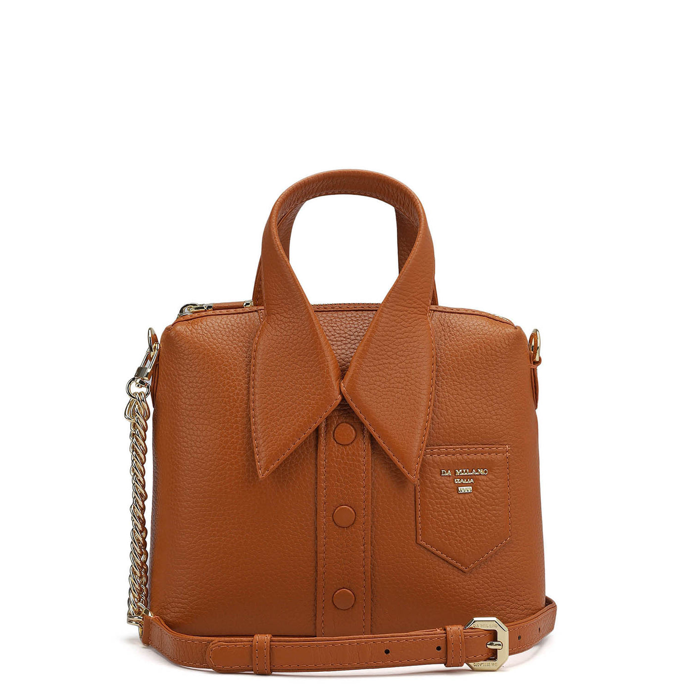 Small Wax Leather Satchel - Orange