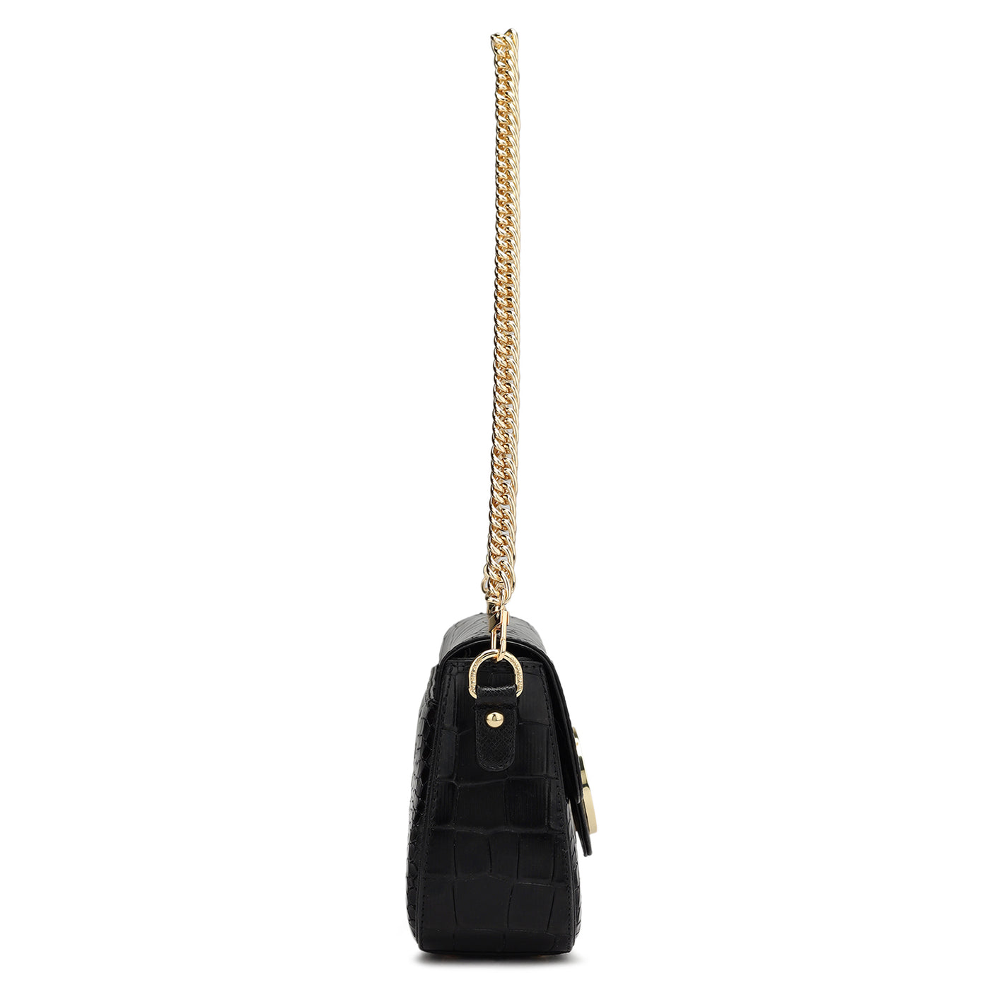 Small Croco Leather Shoulder Bag - Black