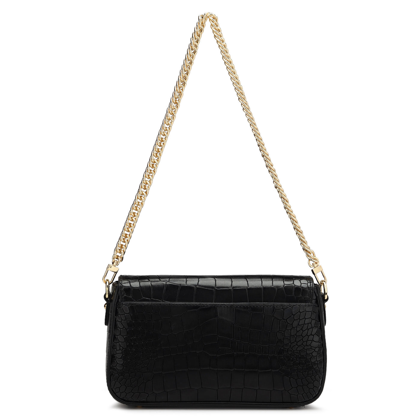 Small Croco Leather Shoulder Bag - Black