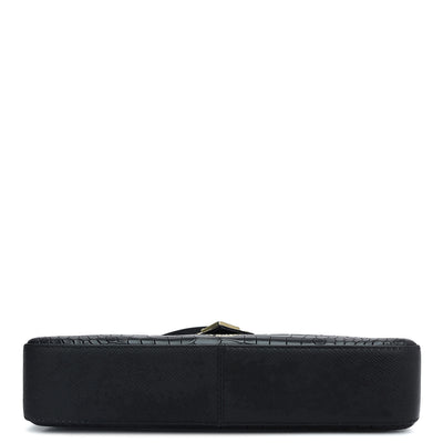 Small Croco Leather Baguette - Black