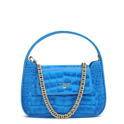 Small Croco Leather Baguette - Blue