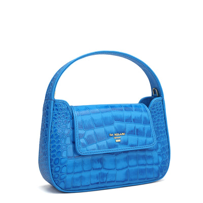 Small Croco Leather Baguette - Blue