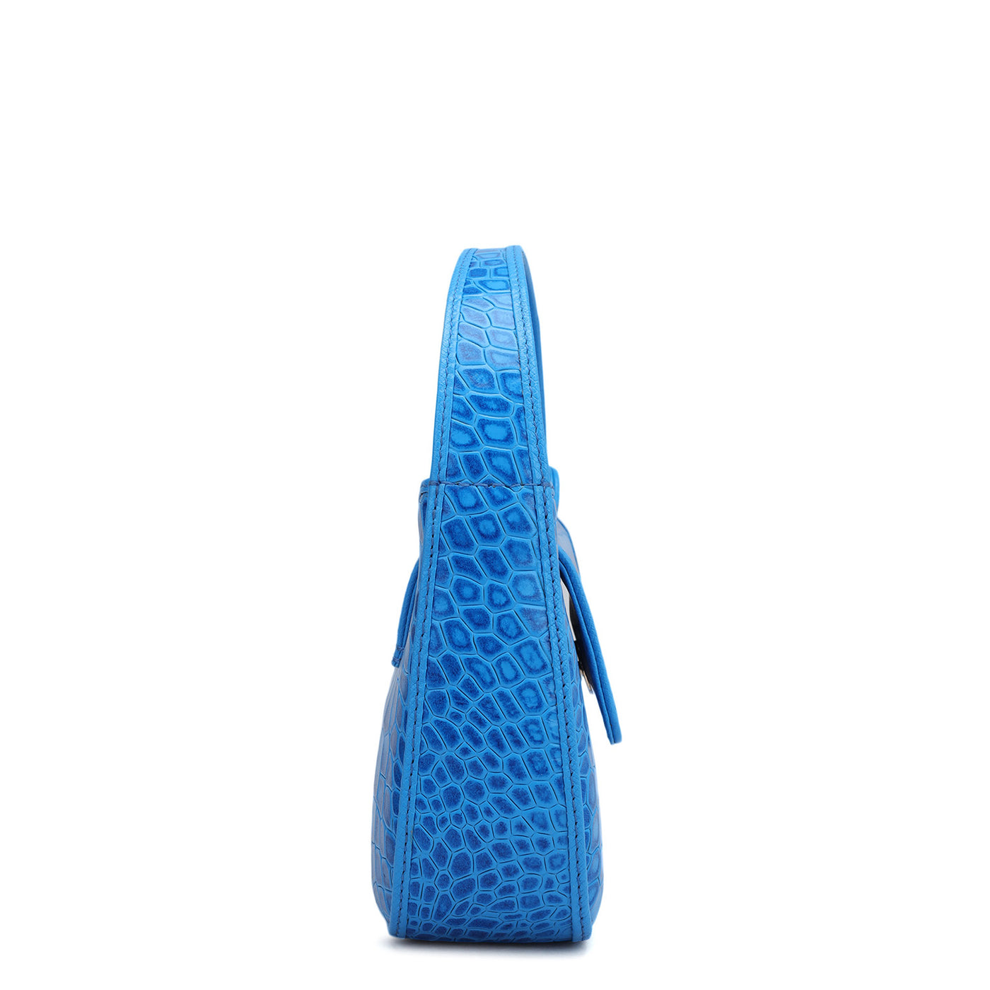 Small Croco Leather Baguette - Blue