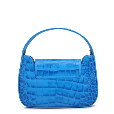 Small Croco Leather Baguette - Blue