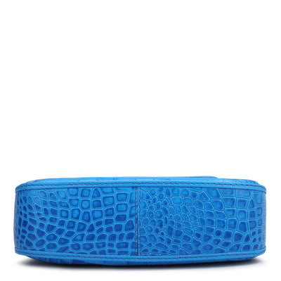 Small Croco Leather Baguette - Blue