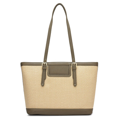 Medium Raffia Wax Leather Shoulder Bag - Beige & Moss