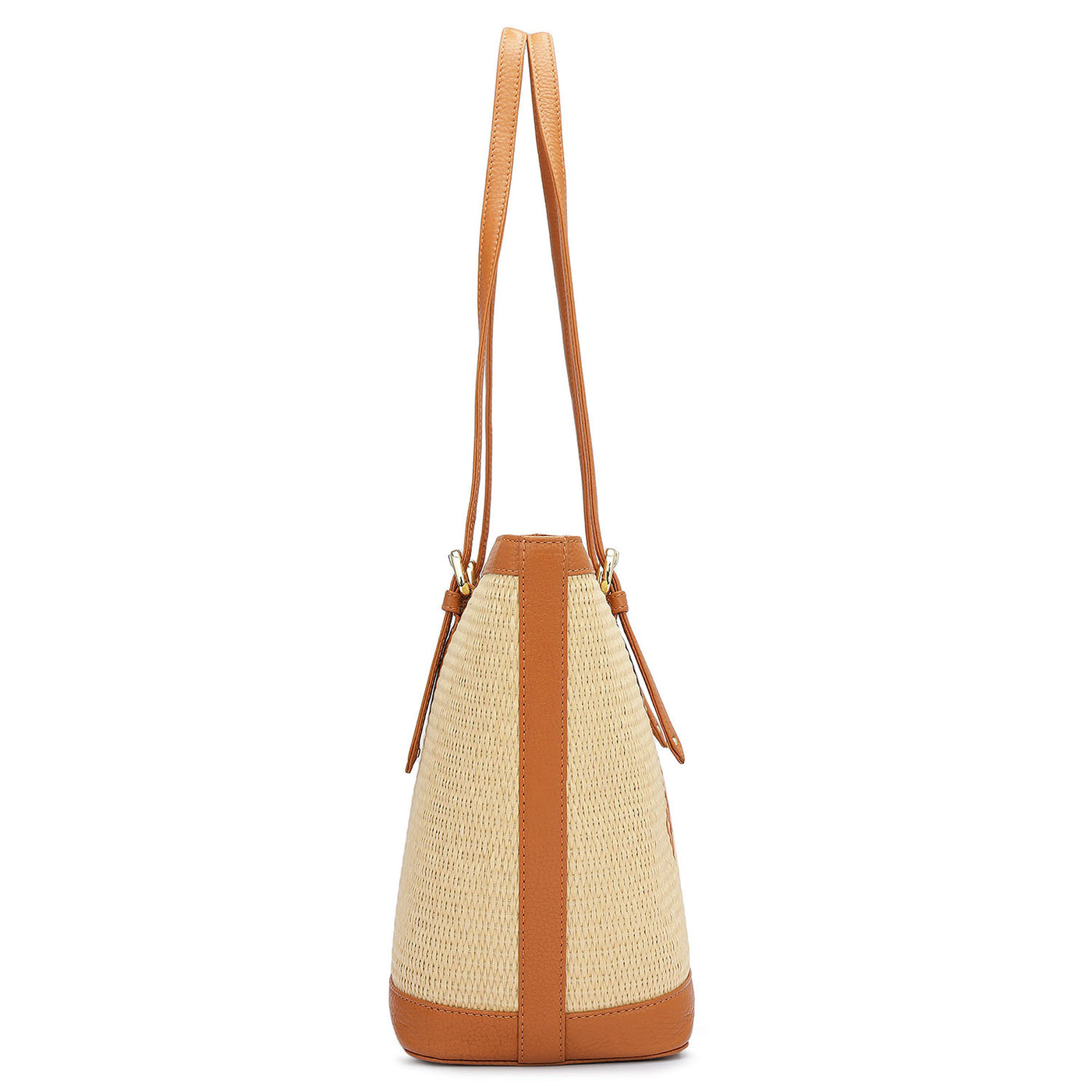 Medium Raffia Wax Leather Shoulder Bag - Beige & Orange