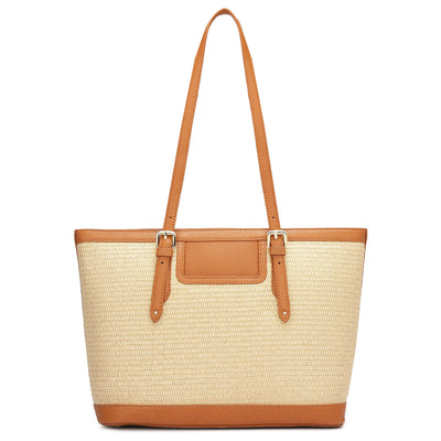 Medium Raffia Wax Leather Shoulder Bag - Beige & Orange