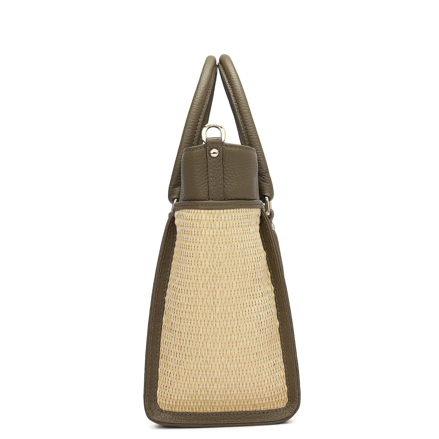 Medium Raffia Wax Leather Satchel - Beige & Moss