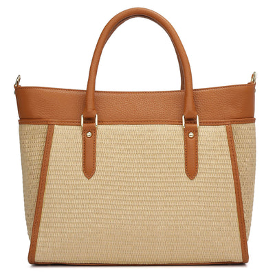 Medium Raffia Wax Leather Satchel - Beige & Orange