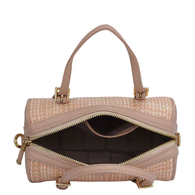 Small Canvas Wax Leather Satchel - Baby Pink