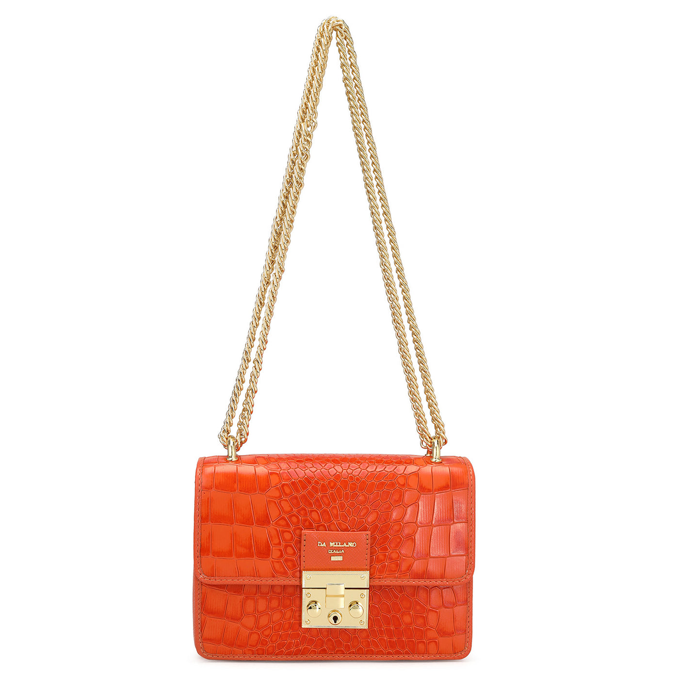 Small Croco Leather Shoulder Bag - Orange